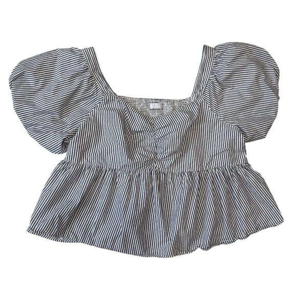 Old Navy 4X BlueWhite Babydoll Striped Ruched Smocking Puff Sleeve Top Plus Size - Picture 1 of 6